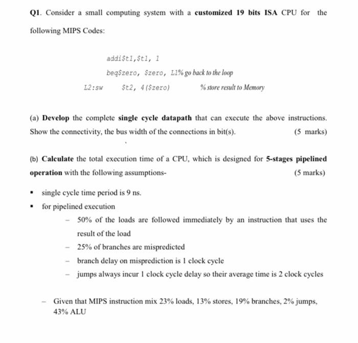 plz solve it urgently Q1. Consider a small computing system with a