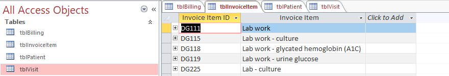 Access file called 'Clinic' that contains data collected in a physician practice.