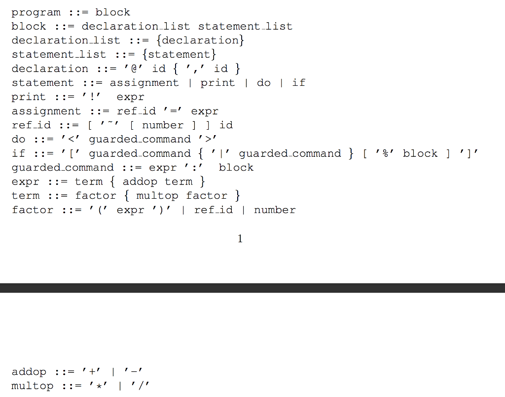  for the given BNF above, convert it into a set of