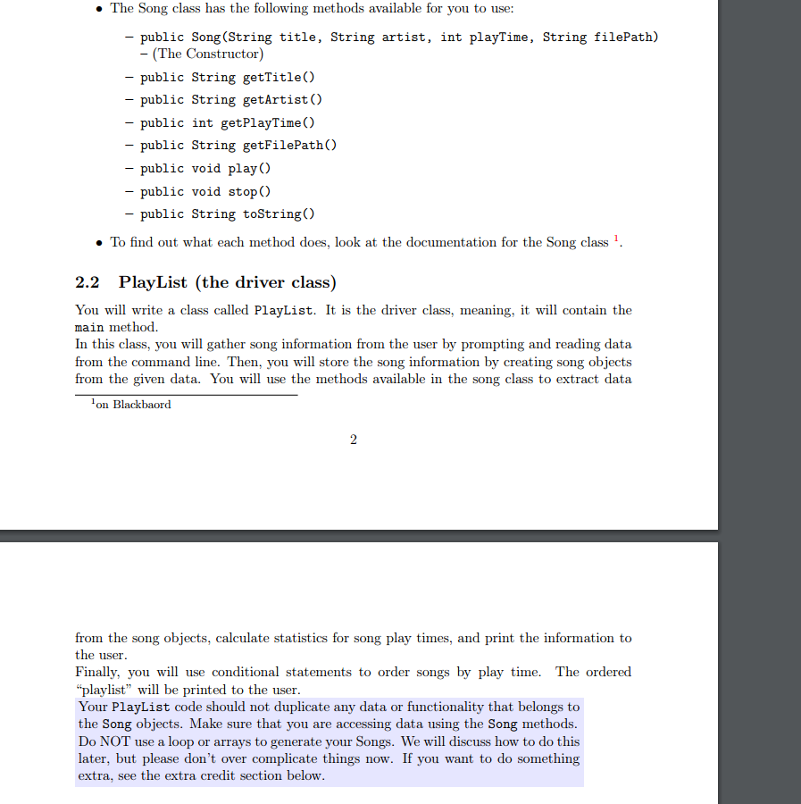 Could someone help me solve this java problem? The Song class has