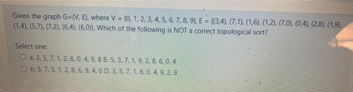  Given the graph G=(V. E), where V = (0, 1, 2,