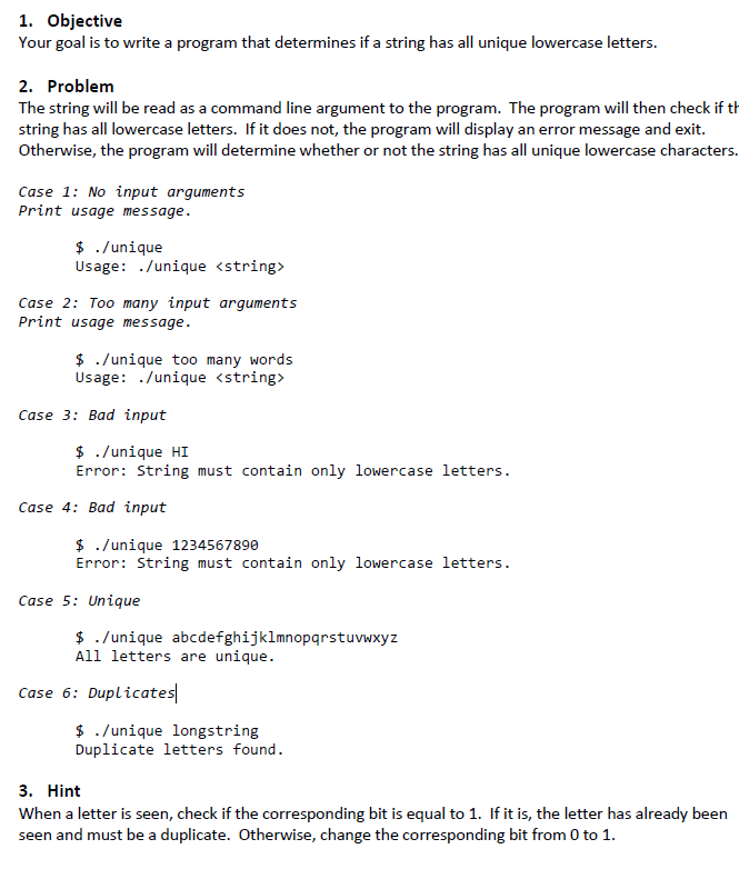 Use Bitwise and Bitshifting operators in the all_unique_letters function using C++. Objective