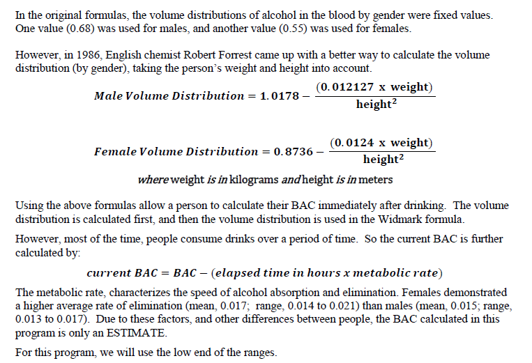value. This method will: o Have 4 parameters: number of drinks consumed