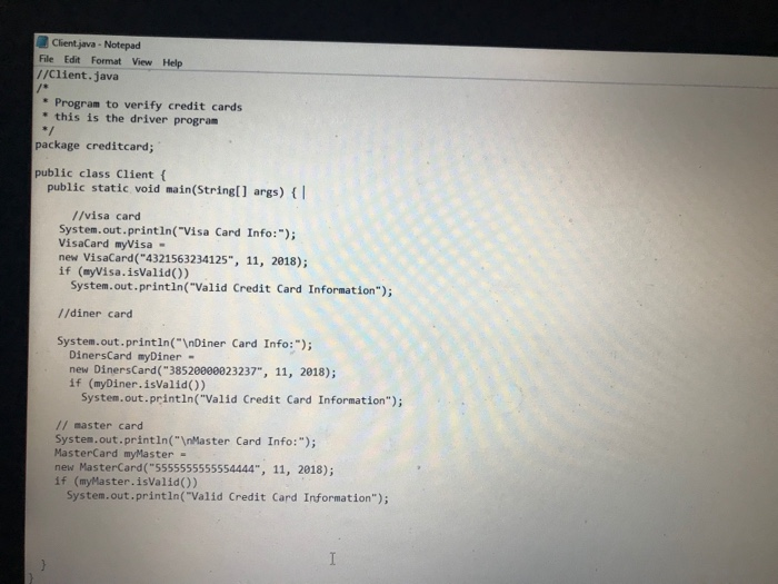 Diners Club. This application carries out a series of validations on the