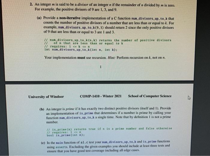  2. An integer m is said to be a divisor of