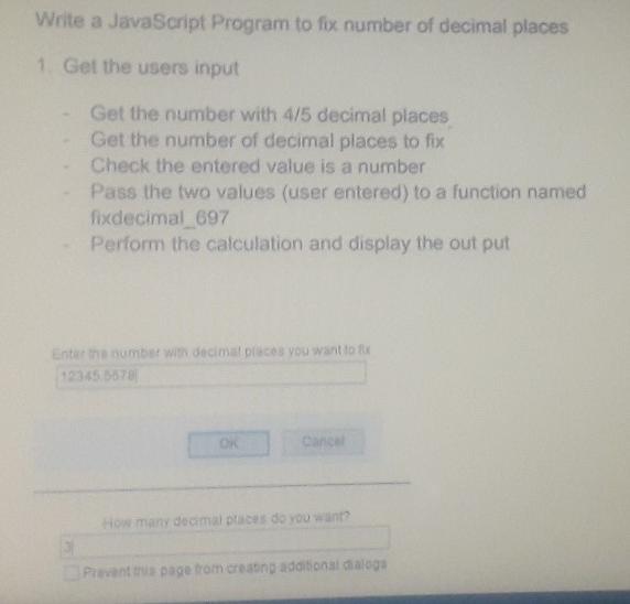  Write a JavaScript Program to fix number of decimal places 1