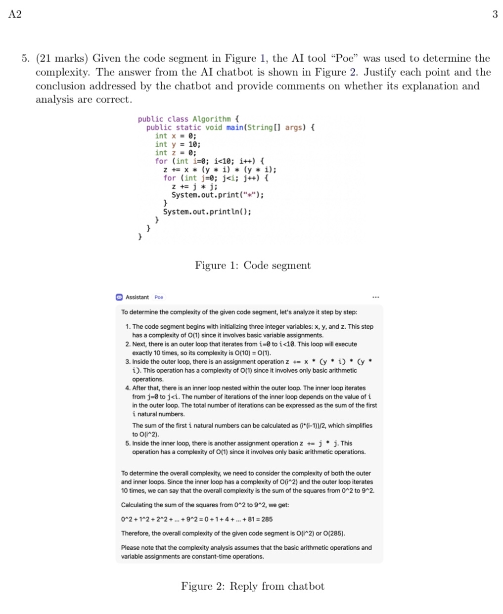  A2 3 5.(21 marks) Given the code segment in Figure 1,