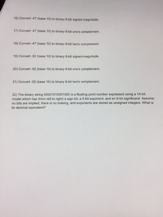  Convert -47 (base 10) to binary 8-bit signed-magnitude Convert -47 (base