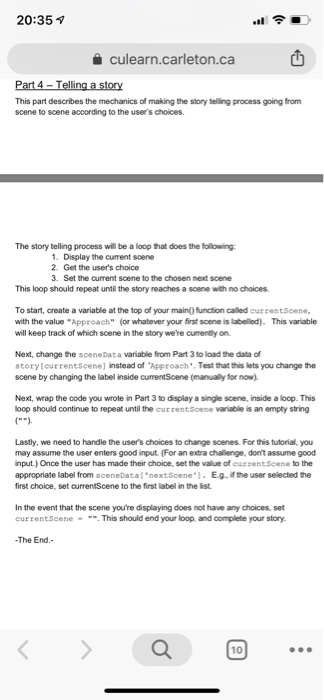 an interactive story lke one of those Choose your own adventure novels).