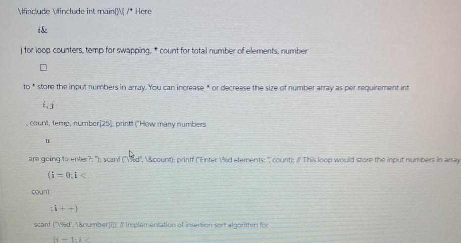  ??#include??#includemain0??{??** Here i& j for loop counters, temp for swapping, *