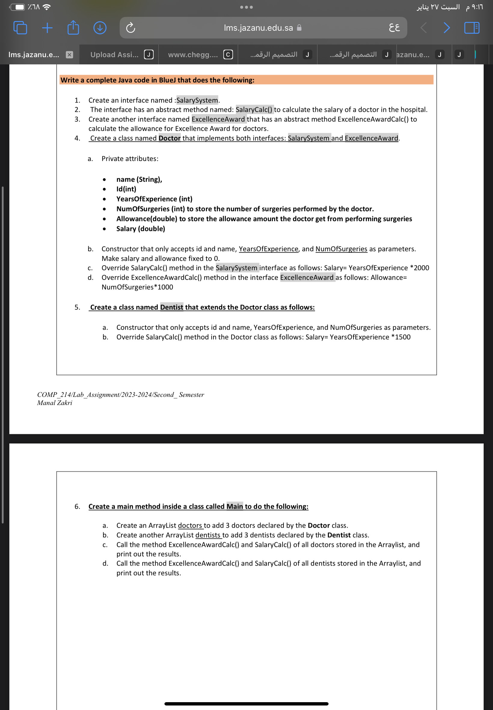  Write a complete Java code in BlueJ that does the following: