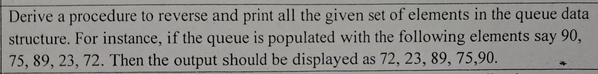  Derive a procedure to reverse and print all the given set