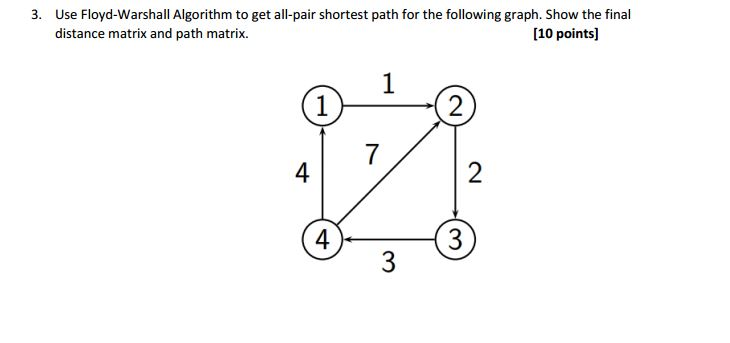  Use Floyd-Warshall Algorithm to get all-pair shortest path for the following