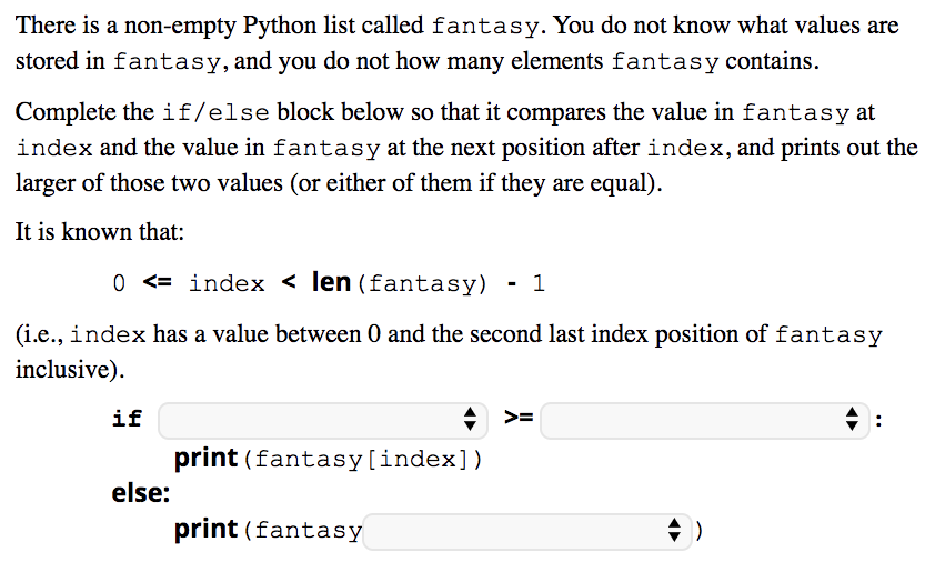  Options for text field include: There is a non-empty Python list