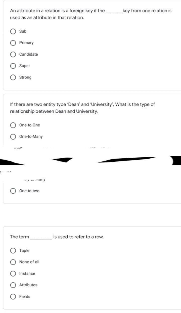  key from one relation is An attribute in a relation is