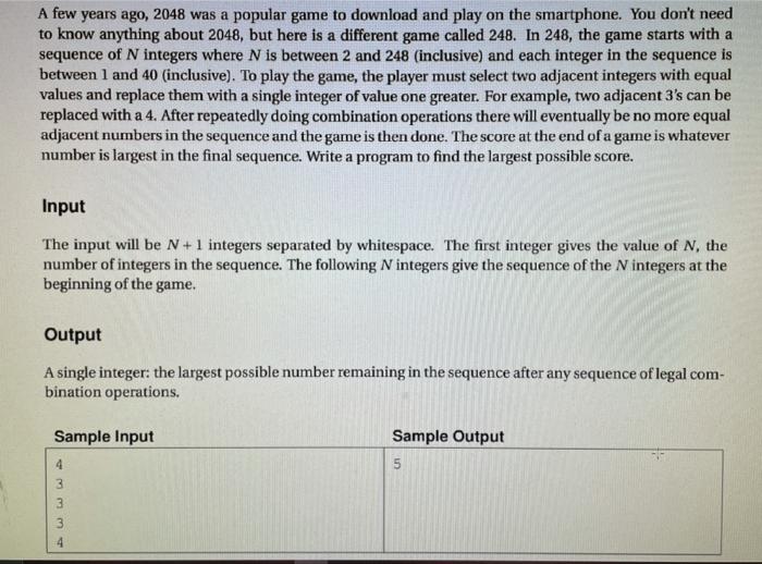 write a java method to return maximum score of the following game