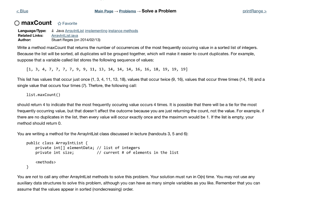  s Blue Main Page Problems Solve a Problem printRange 2 O