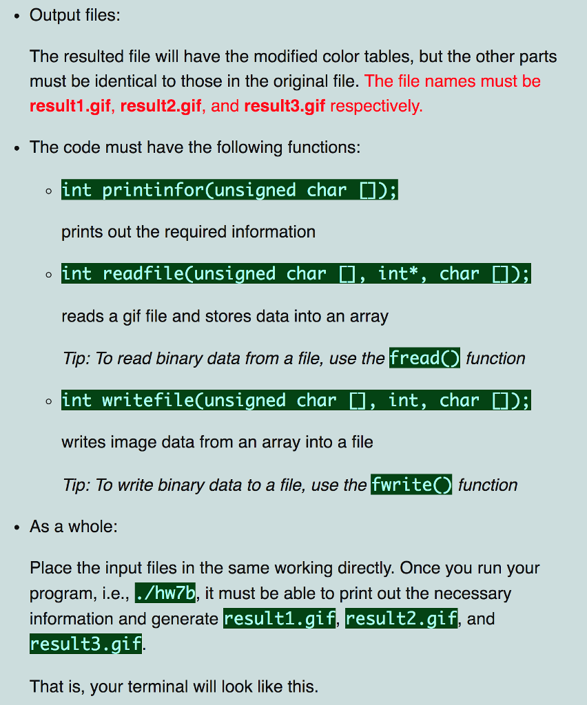 provided here, with the requirements. THANK YOU. image1.gif image2.gif image3.gif Write code