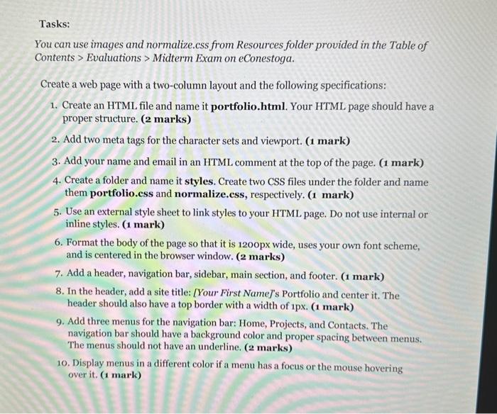  using Html and css 1asks: You can use images and normalize.css