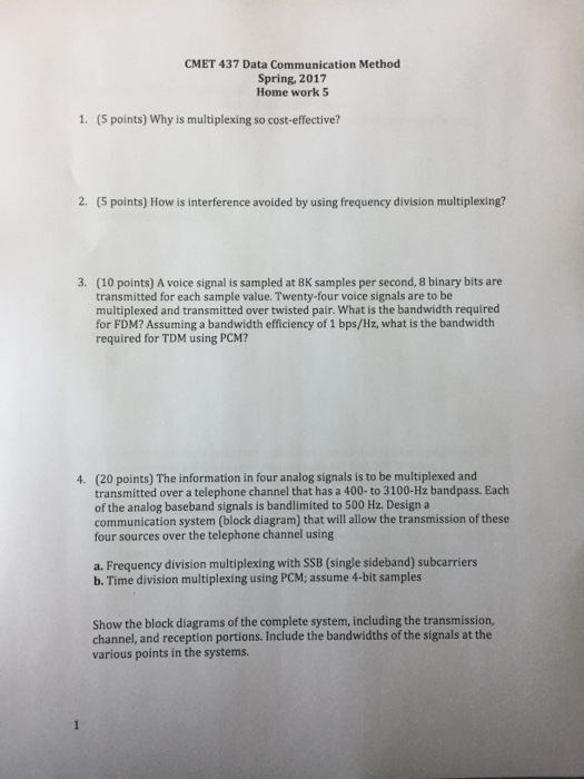  CMET 437 Data Communication Method Spring, 2017 Home work 5 1.