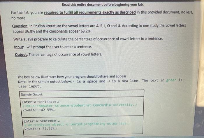  Read this entire document before beginning your lab. For this lab