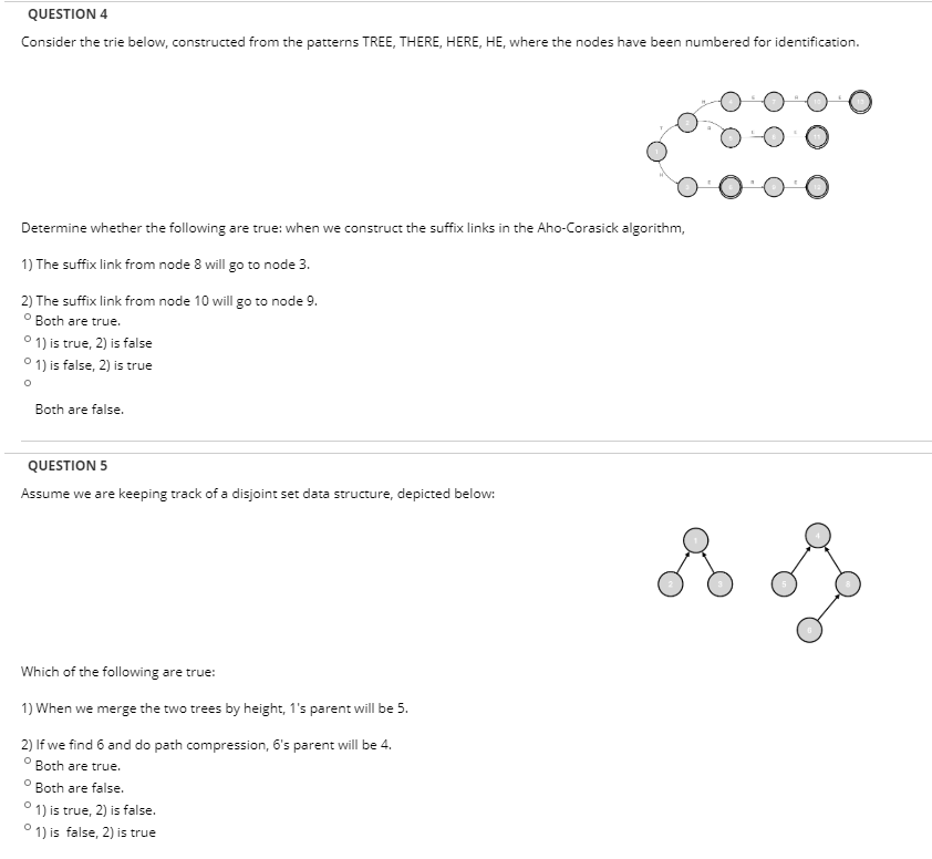  QUESTION 4 Consider the trie below, constructed from the patterns TREE,