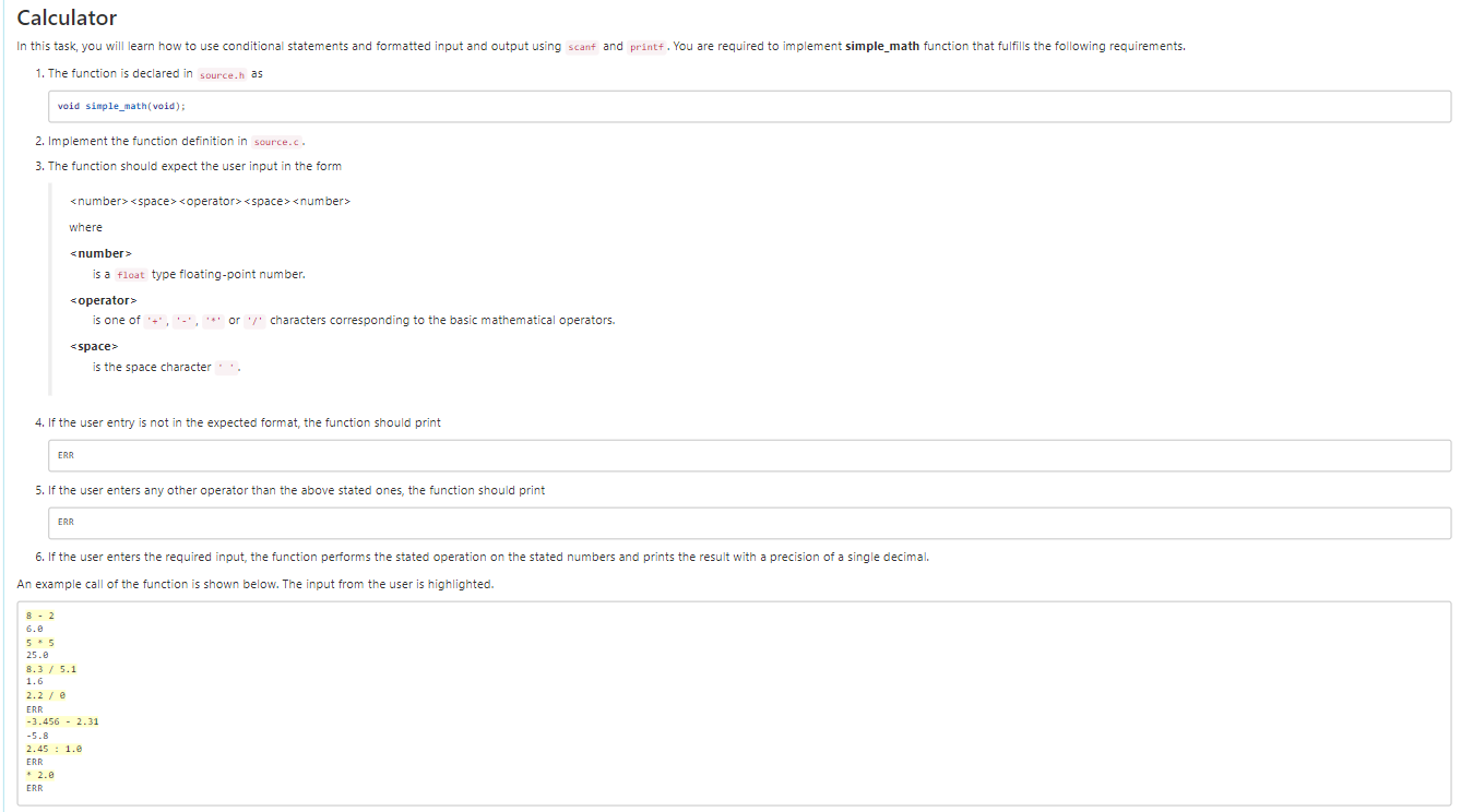 C Programming Calculator In this task, you will learn how to use