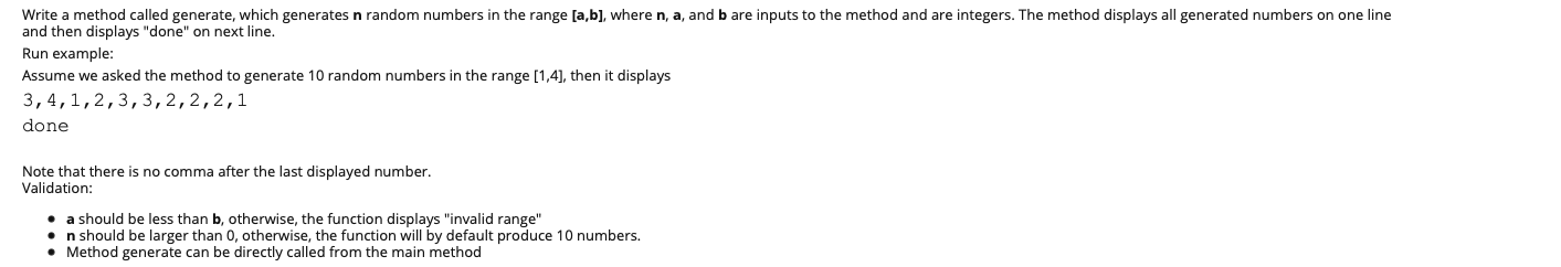  Write a method called generate, which generates n random numbers in