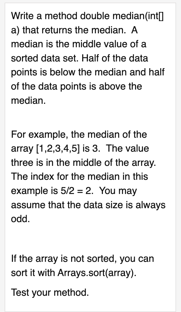please help me write this in java thank you Write a method