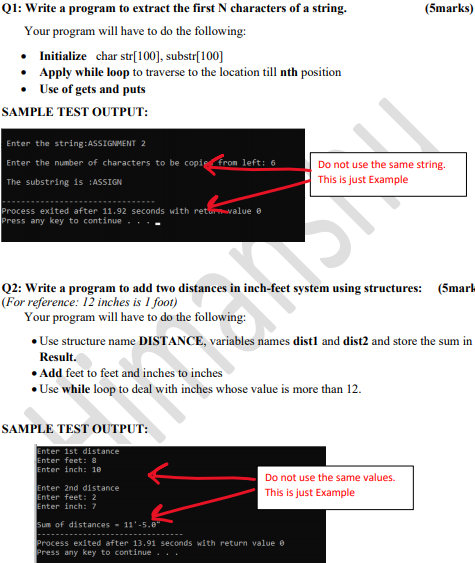  (5marks) Q1: Write a program to extract the first N characters