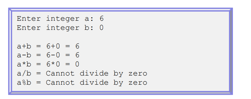 Write a program that takes two integers a and b and prints