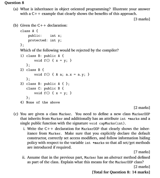  Question 8 (a) What is inheritance in object oriented programming? Illustrate