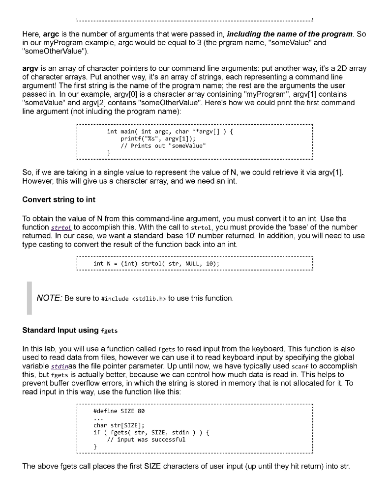 C libraries and functions Practice converting strings to integers Practice manipulating C
