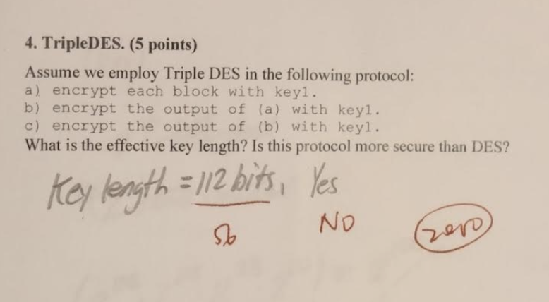 Please help me with this question! 4. TripleDES. (5 points) Assume we