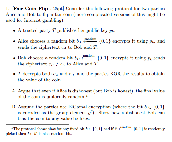 A problem about Crypotography: Consider the following protocol for two parties Alice