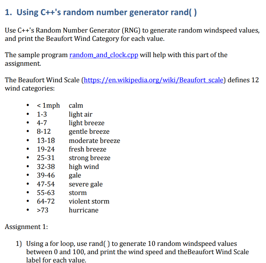 C++ program on visual studio. 1. Using C++'s random number generator rand()