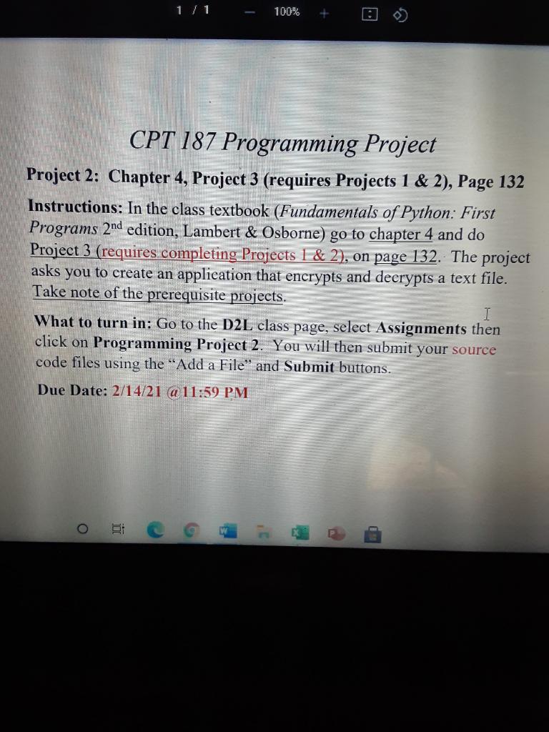 11 100% CPT 187 Programming Project Project 2: Chapter 4, Project