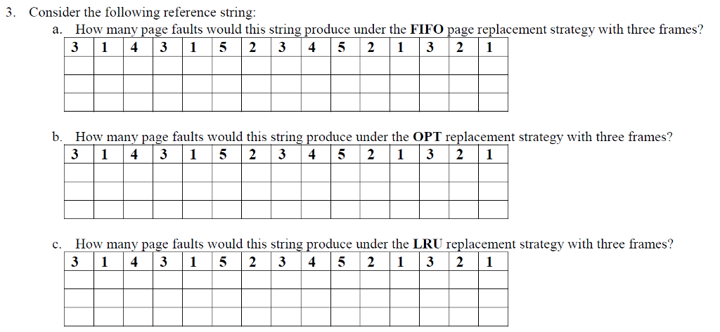 solve 3 Consider the following reference string: a. How many page faults