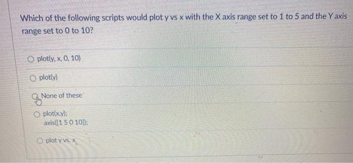 mathlab Which of the following scripts would plot y vs x with
