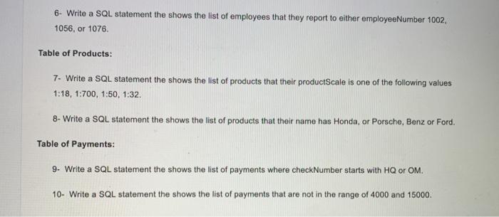  6- Write a SQL statement the shows the list of employees