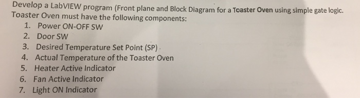  Develop a LabVIEW program (Front plane and Toaster Oven must have