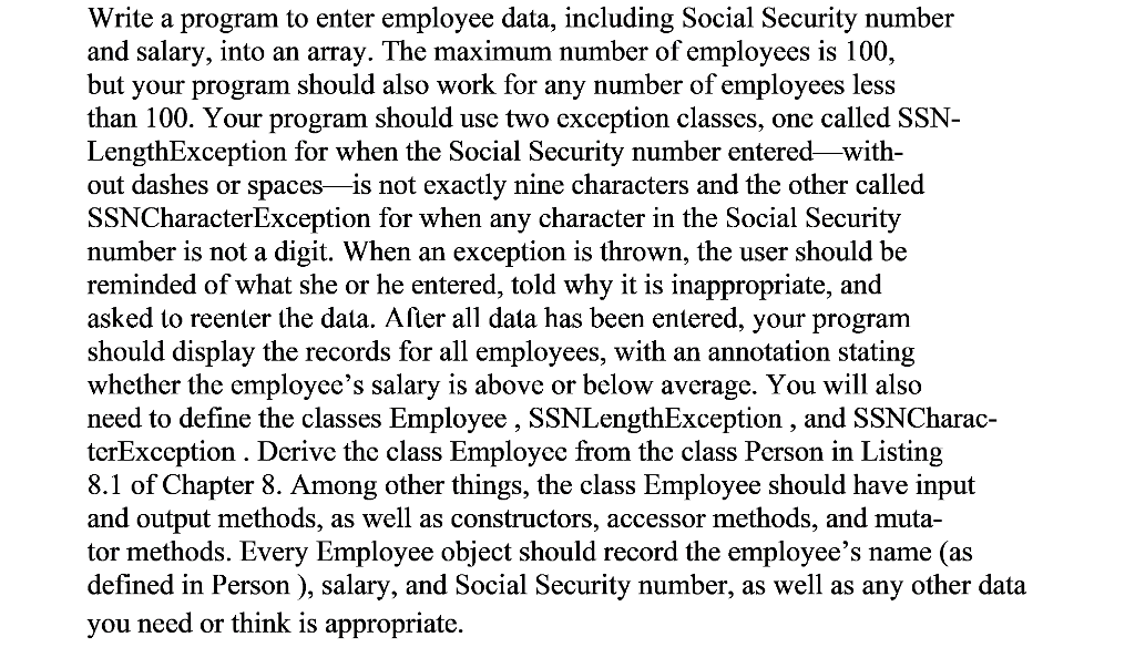  Write a program to enter employee data, including Social Security number