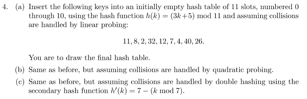  Insert the following keys into an initially empty hash table of