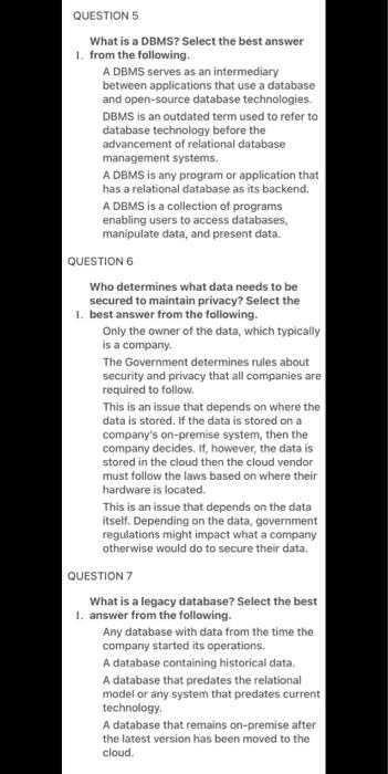  QUESTION 5 What is a DBMS? Select the best answer 1.