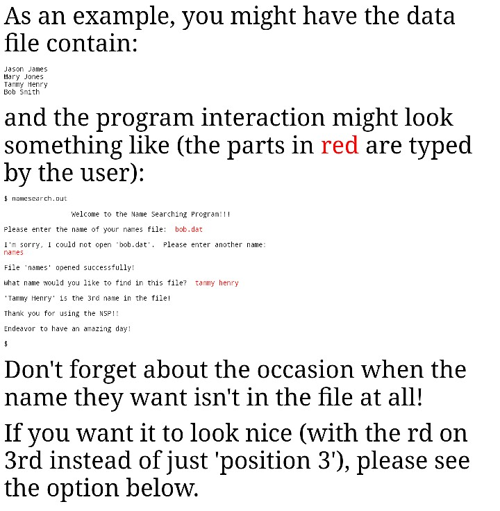 list of names stored in a file for a particular one. (Make