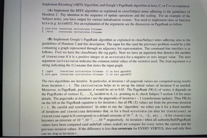  data structures and algorithm Implement Kleinberg's HITS Algorithm, and Google's PageRank