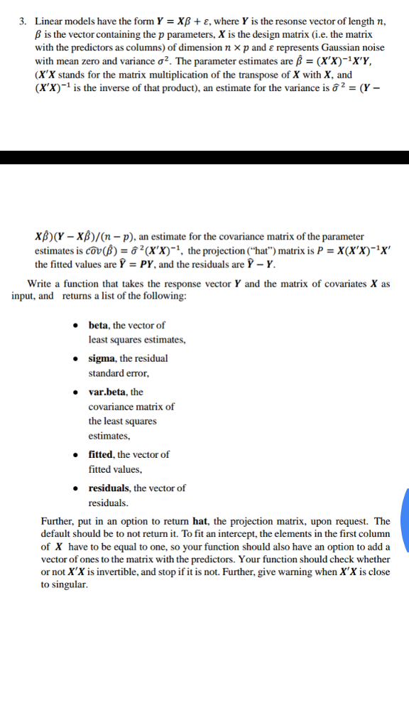 use R plz to write it Linear models have the form Y