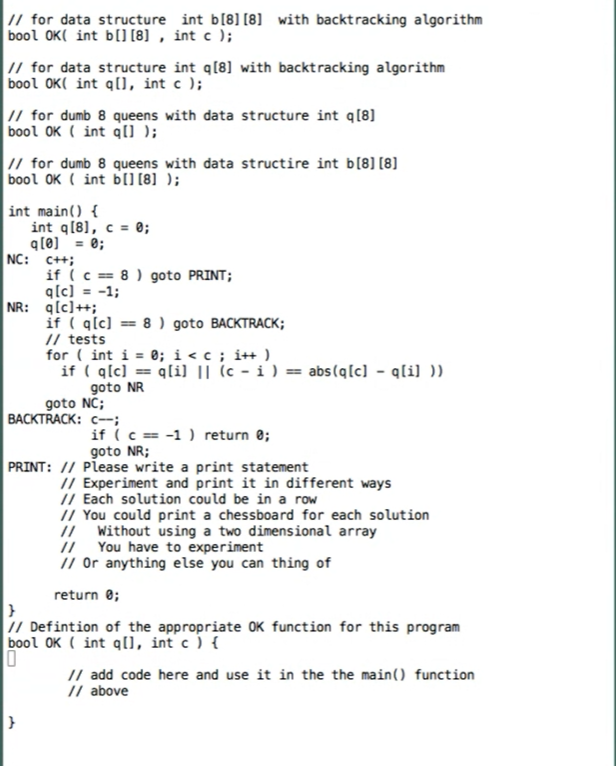 please help me to complete the blow code the "dumb" 8 queens