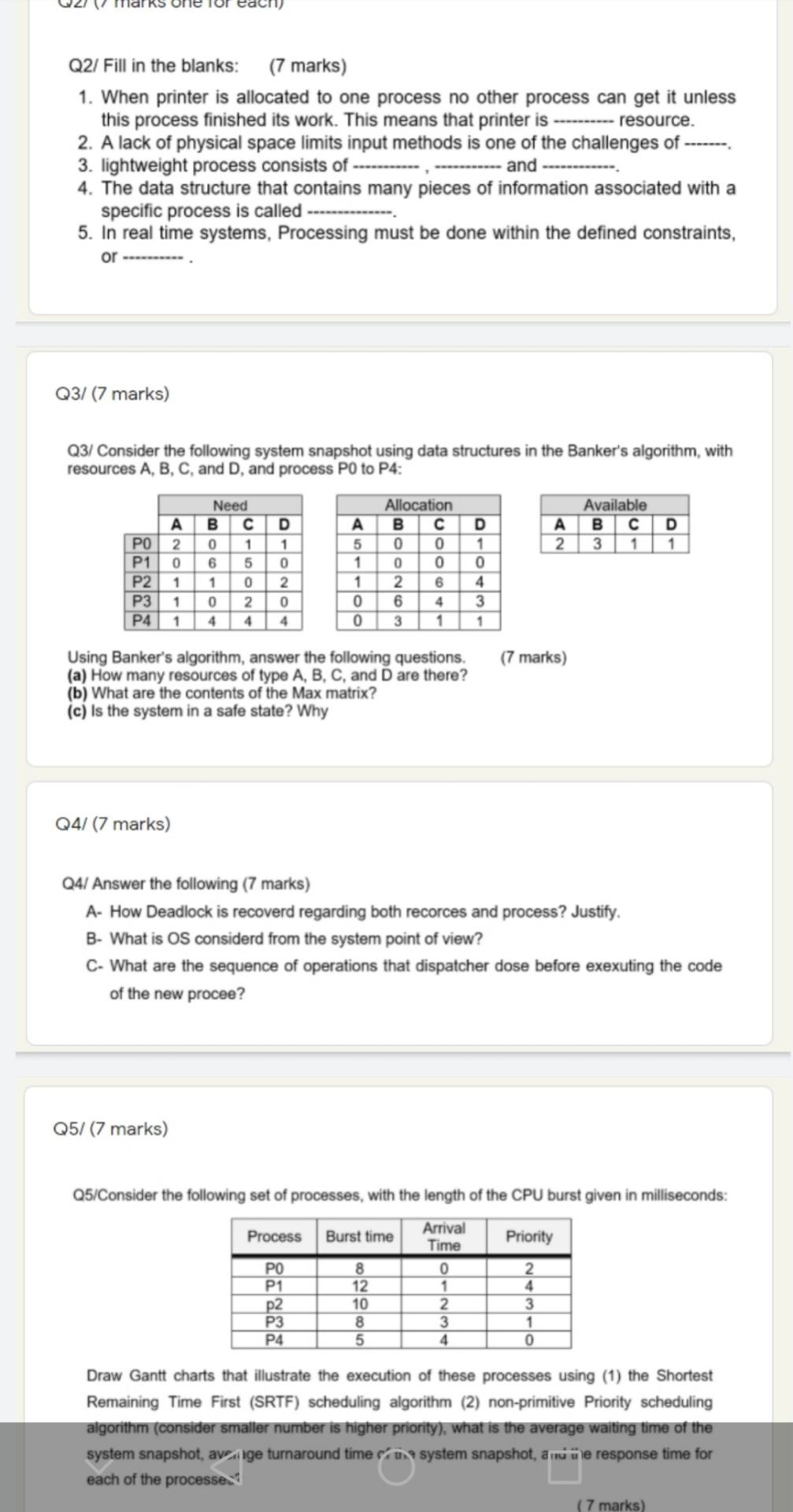  Q2/ Fill in the blanks: (7 marks) 1. When printer is