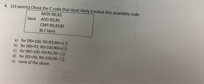  4. (15 points) Chose the C code that most likely created